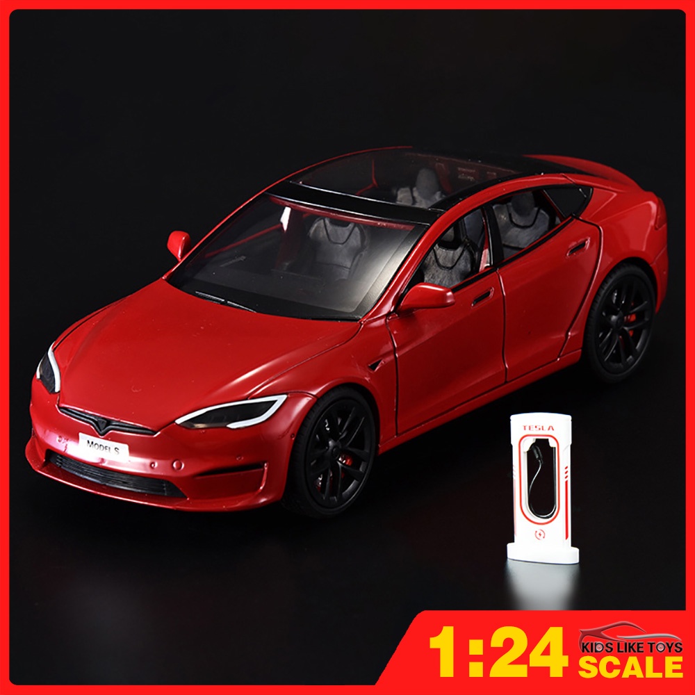 Klt 1:24 Tesla รุ่น S พร้อมการชาร์จ Pile Diecast รุ่นรถโลหะผสมรถของเล่นคอลเลกชันของขวัญสําหรับเด็กเด็กผู้หญิง