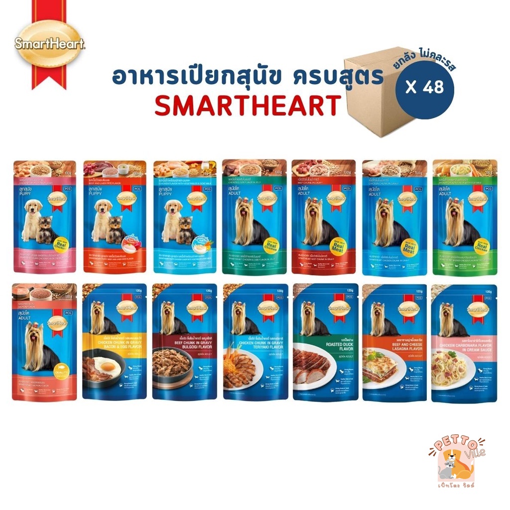 SmartHeart [ยกลัง 48 ซอง] อาหารเปียกสุนัข ครบสูตร Pouch เพาซ์สมาร์ทฮาร์ท ขนาด 120-130 g.