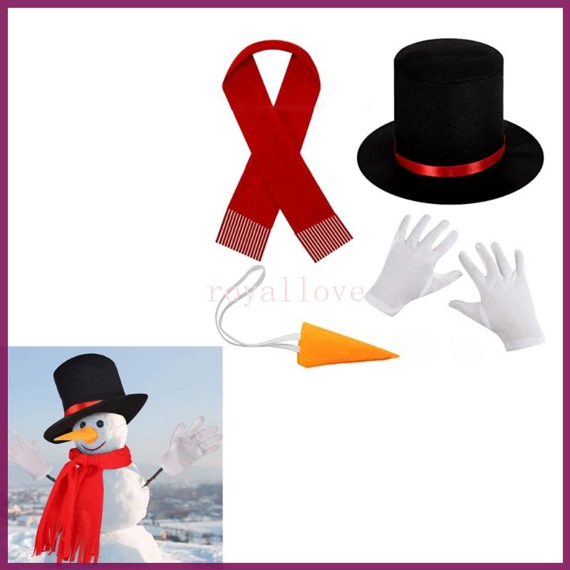 Royal Snowman หมวกผ้าพันคอแครอทจมูกถุงมือคอสเพลย์อุปกรณ์ประกอบฉากปีใหม่คริสต์มาสสําหรับผู้ใหญ่เด็กคริสต์มาสคอสเพลย์ Cos