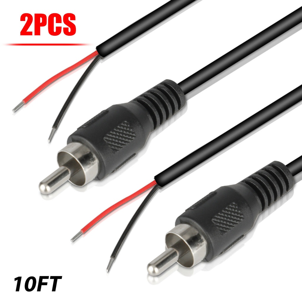 New 2pcs 1m RCA Male Plug to Bare Wire Audio Speaker Subwoofer HDTV Cable Cord