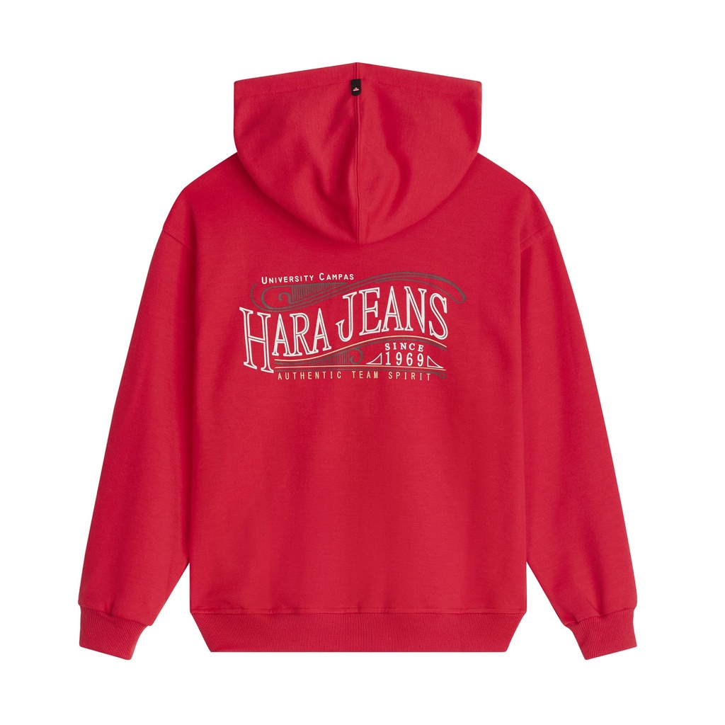 [ส่งฟรี] Hara ฮาร่า ของแท้ เสื้อกันหนาวฮู้ดดี้ ซิปหน้า  สีแดง สกรีนลายด้านหลัง Cotton 100% ผ้ายืดใส่สบาย รุ่น J-9911351
