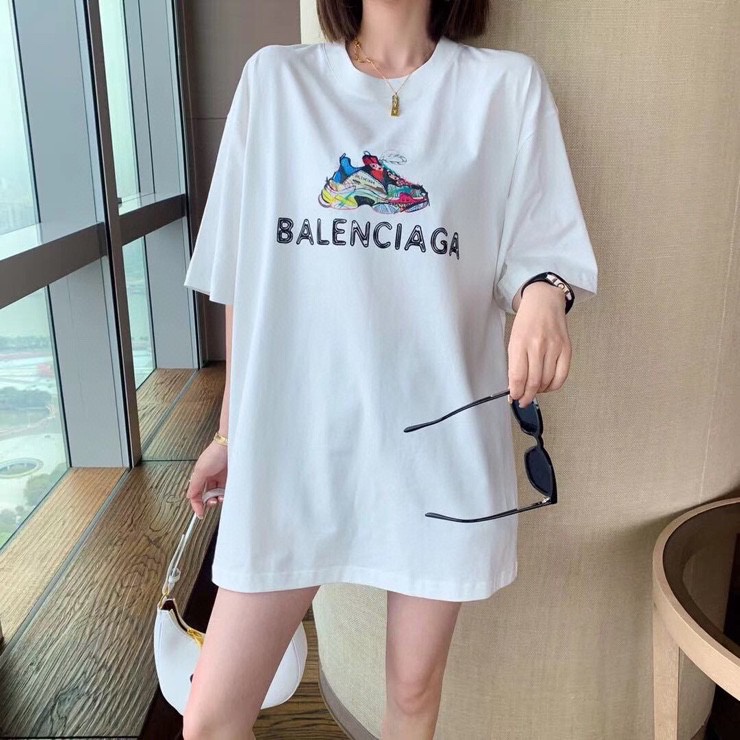 S-5XL Balenciaga เสื้อยืดแขนสั้น ผ้าฝ้าย พิมพ์ลาย แฟชั่นสําหรับผู้ชาย และผู้หญิงS-5XL