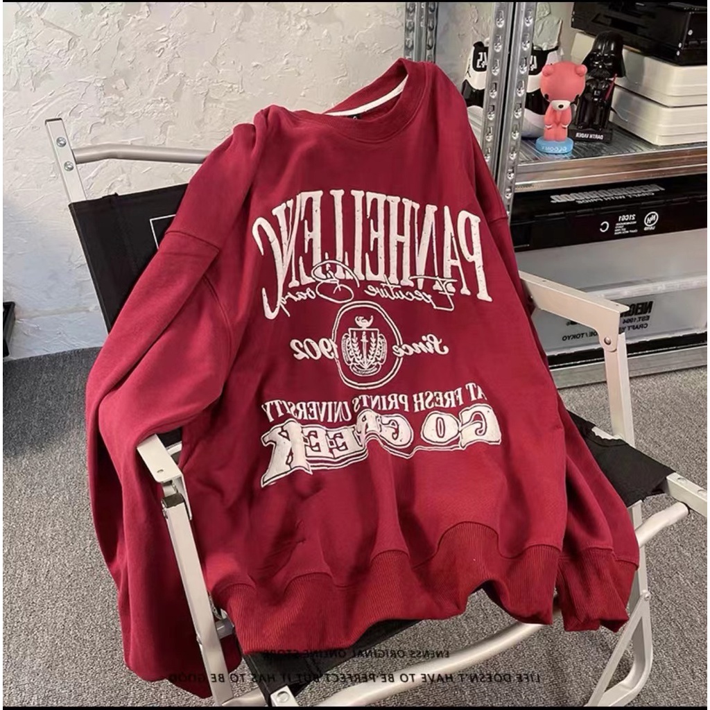 เสื้อกันหนาว คอกลม ขนาดใหญ่ สไตล์วินเทจ แฟชั่นอเมริกัน
