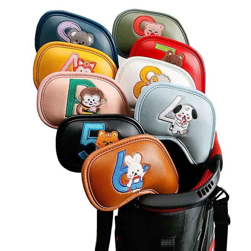 9pcs Set Golf Iron Head Cover Golf Iron Cover 4 5 6 7 8 9 P A S Iron Head Cover Double-sided Digital
