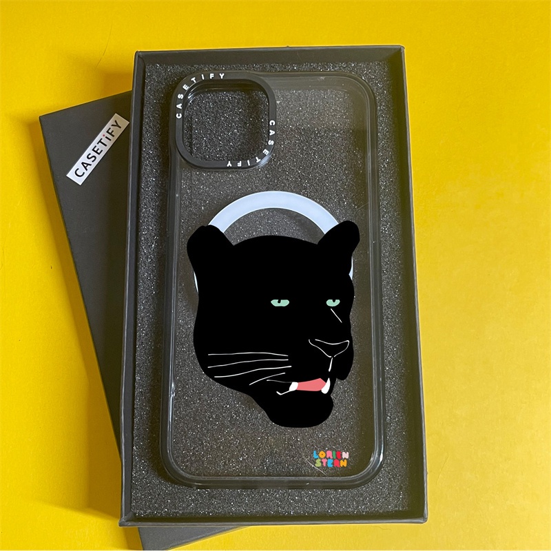 Casetify X Hello Panther เคสแข็ง อะคริลิค TPU ใส ขอบสีดํา ปิดด้านหลัง พร้อมกล่อง สําหรับ Apple IPhone 11 12 13 14 15 Pro Max