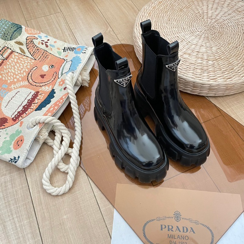 Prada women's boots fall/winter Chelsea short boots genuine leather fashion women's shoes W29X
