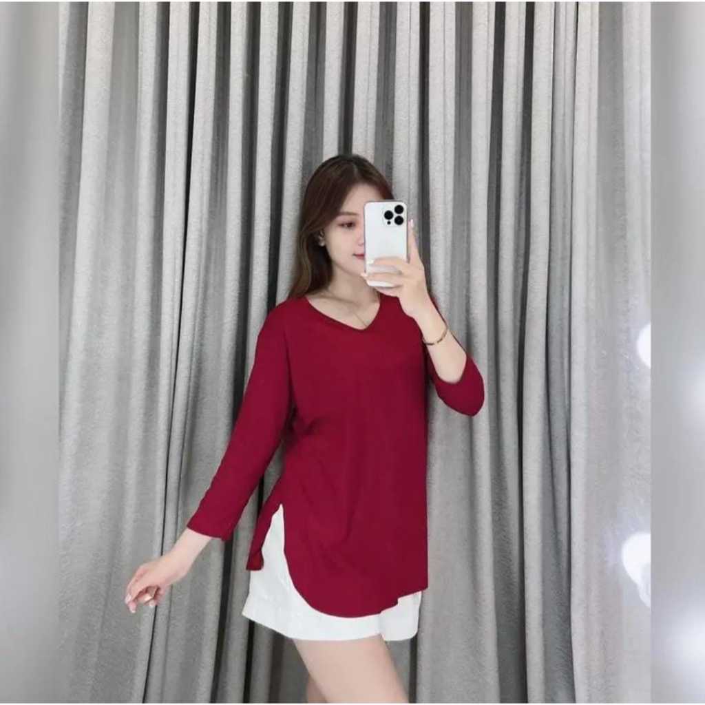 Apps Knit Rip 7/8 เสื้อท็อปยาวผู้หญิง วัสดุหนา