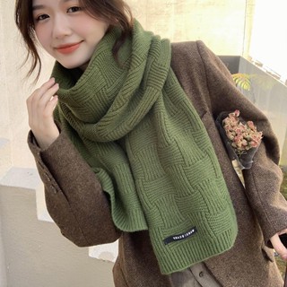 ผ้าพันคอ ผ้าถัก แบบหนา ลายทาง สีพื้น สไตล์ญี่ปุ่น แฟชั่นฤดูใ…