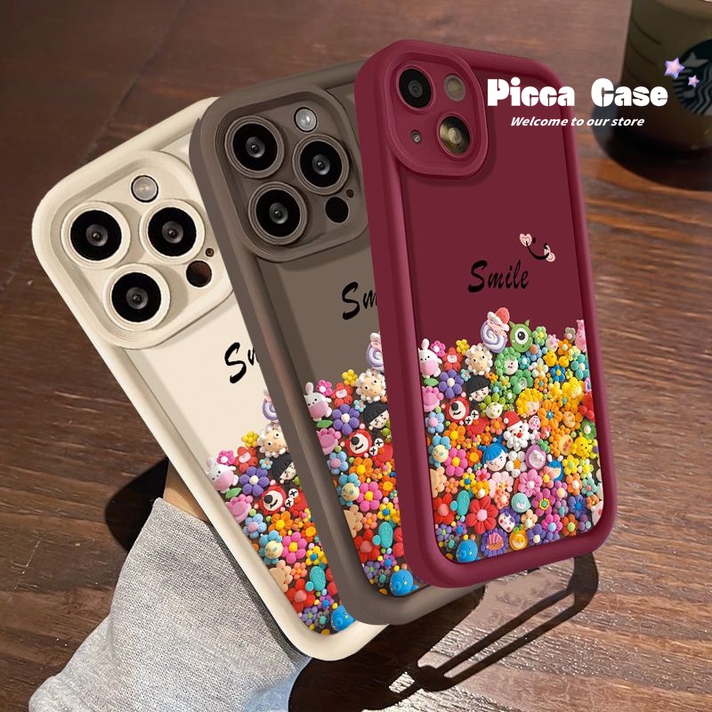 ของเล่นตุ๊กตาหน้ายิ้ม สําหรับ OPPO A18 A5 A38 A57 A52 A16K A98 A95 A74 A76 A53 A16 A58 A9 A55 A16 A31 A17 A78 A15 A7 A1k Reno 10 8T 5 6 5F A54 A5s A12 A17K A55 A96 เคสลายดอกไม้ สีสันสดใส