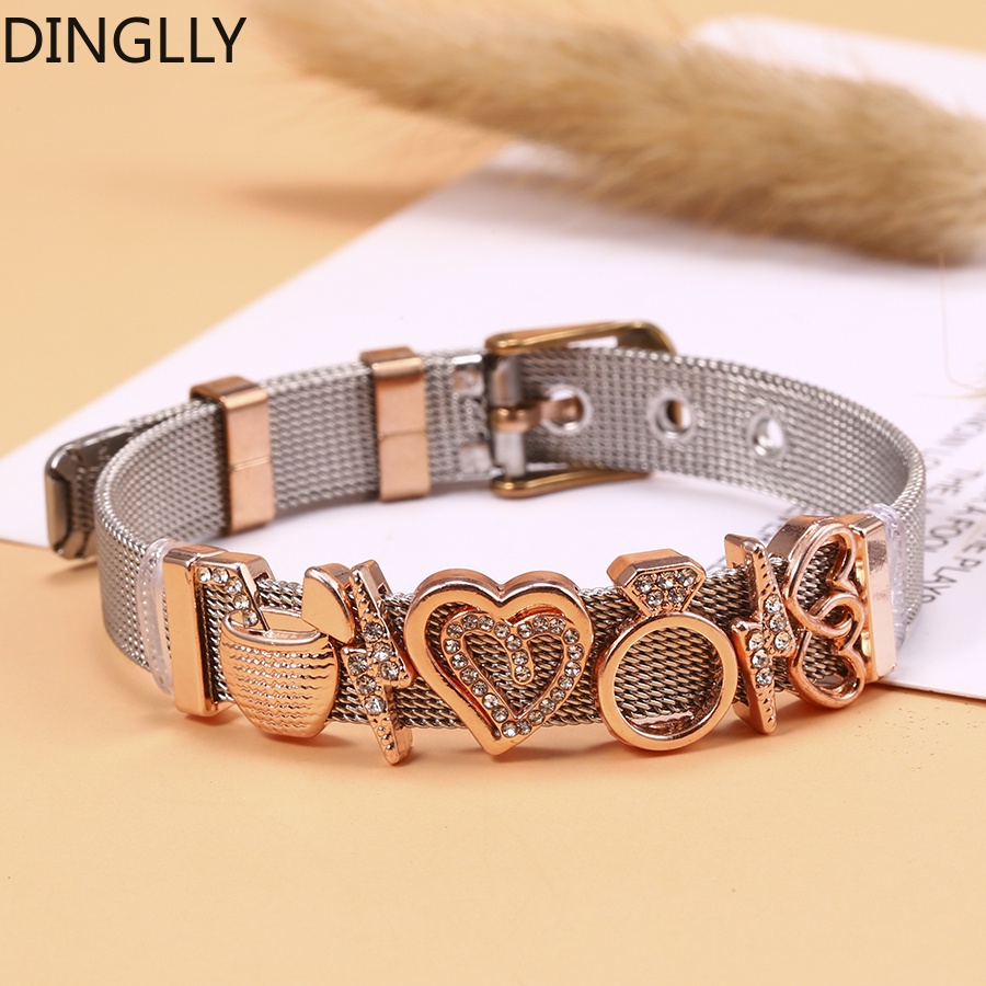 Dinglly ฟ้าร้อง และฟ้าผ่า และหัวใจ ถึง หัวใจ ลูกปัดน้ําผลไม้ เสน่ห์ สร้อยข้อมือ สเตนเลส ตาข่าย สร้อยข้อมือ สําหรับผู้หญิง ผู้ชาย