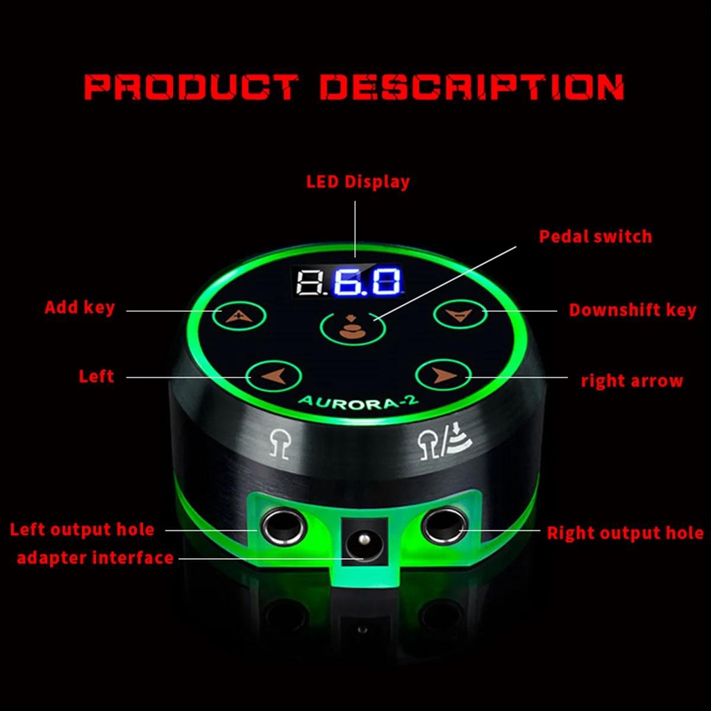 Aurora พาวเวอร์ซัพพลายสัก 2 ชิ้น คอยล์ และปากกาสักโรตารี่ แบตเตอรี่ออโรร่า 3 อัพเกรด เอาท์พุตคู่ หน้าจอสัมผัส LCD TFT - รูปที่ 4