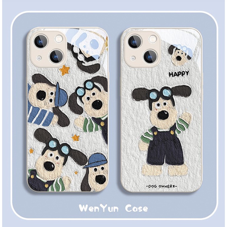 【สิทธิประโยชน์ใหม่】เคสโทรศัพท์มือถือแบบแก้ว ลายภาพวาดสีน้ํามัน รูปการ์ตูนสุนัขน่ารัก สําหรับ IPhone 15promax 14plus 13promax 12 11pro Xsmax Xr 7 8plus