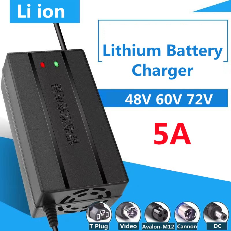 Li Ion Charger 48V 60V 72V 5A Ebike Charger พร้อมพัดลมสําหรับจักรยานไฟฟ้าจักรยานรถสามล้อ Balance Bik