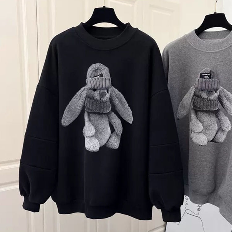 เสื้อกันหนาว แขนยาว ลายกระต่าย ทรงหลวม แบบสวมหัว สไตล์เรโทร แฟชั่นสําหรับชาย และหญิง