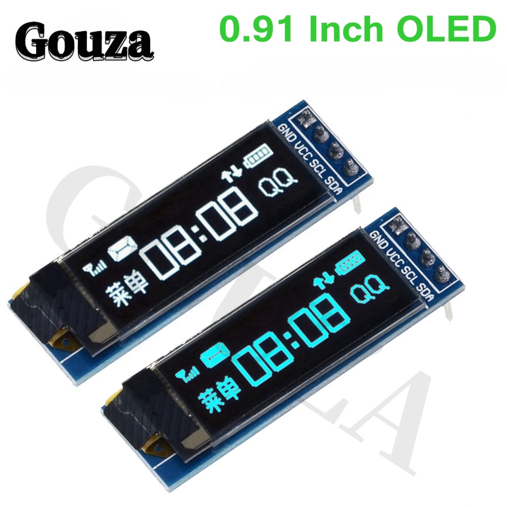 Gouza โมดูลหน้าจอ OLED 0.91 นิ้ว สีขาว ฟ้า OLED 128X32 OLED LCD LED 0.91 นิ้ว IIC สําหรับ Arduino RO
