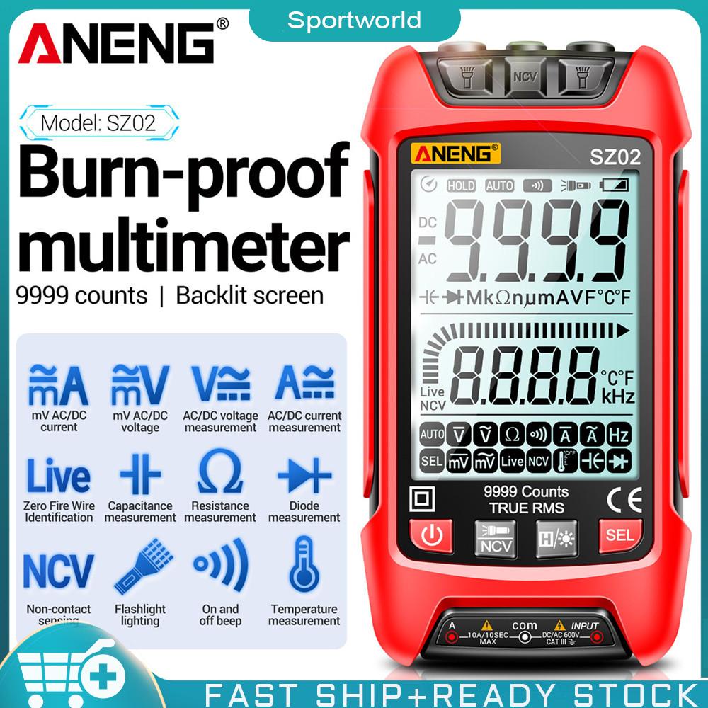sportsworld Aneng SZ02 เครื่องทดสอบมัลติมิเตอร์ดิจิทัล ทรานซิสเตอร์ 9999 นับ True RMS ความจุไฟฟ้าอัตโนมัติ ตัวต้านทานอุณหภูมิอื่น ๆ