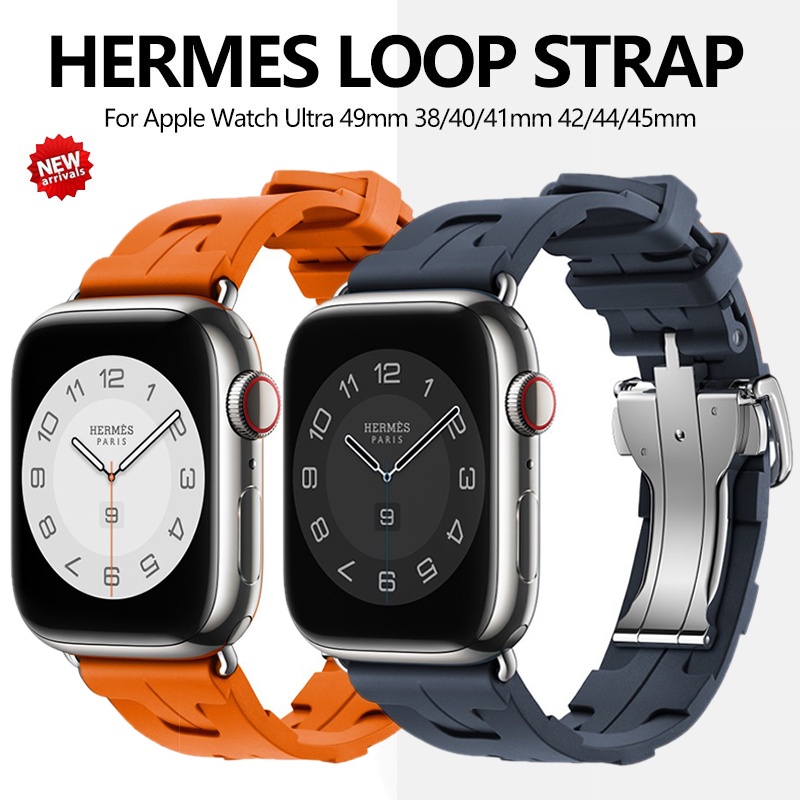 HERMES สายนาฬิกาข้อมือซิลิโคน Kilim Single Tour สําหรับ iwatch ultra band ขนาด 38/40/41/42/44/45/49 มม. รองรับ i Watch Series 9 7 8 se 6