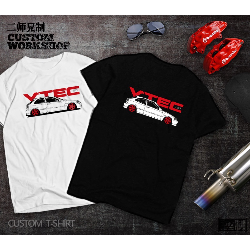ที่กําหนดเอง CIVIC TypeR EK9 EJ9 Wangan ดัดแปลงรถ Low Lying JDM รถยอดนิยมผ้าฝ้ายแท้แขนสั้น