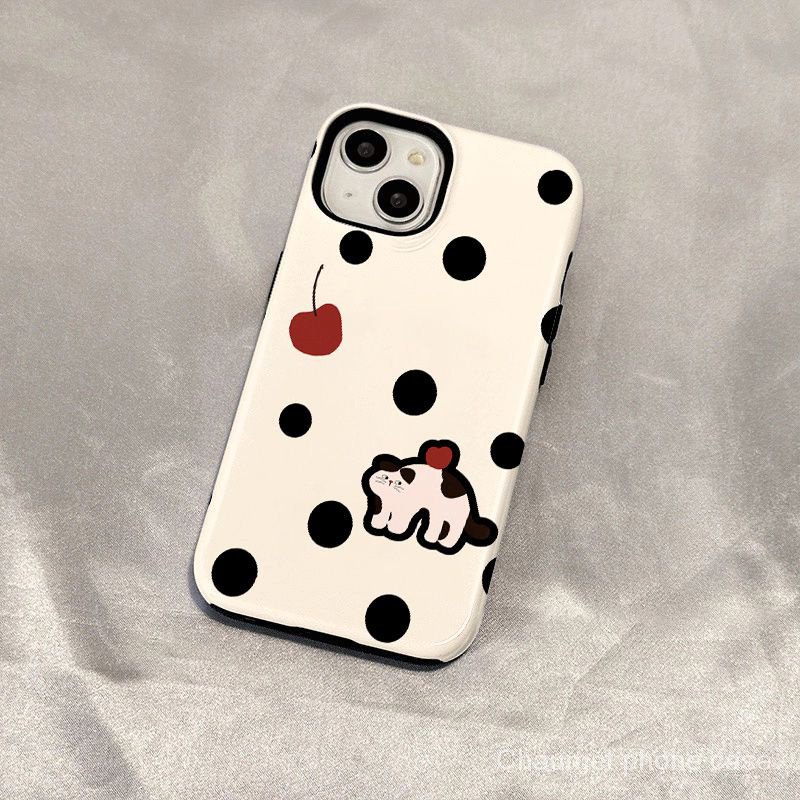 เคสโทรศัพท์มือถือ ลายการ์ตูนแมว จุด สองชั้น สําหรับ Iphone 13 15 14 13 14promax xr xs