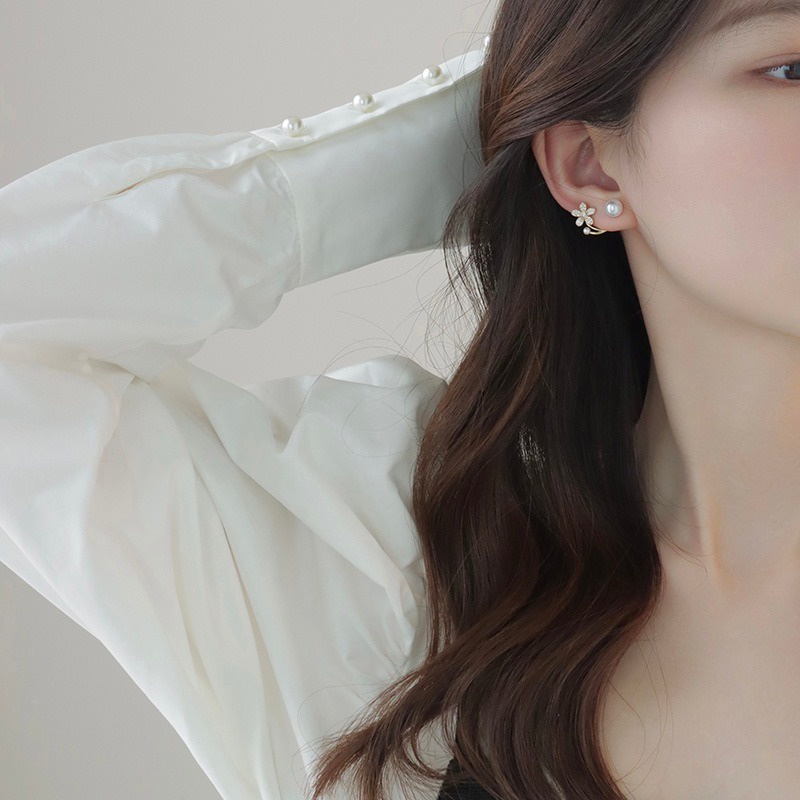 2 ด้าน เกาหลี ไมโคร ทอง ต่างหู หรูหรา หวาน ดอกไม้ พลอยเทียม มุก ต่างหู กระดุม เจาะ เครื่องประดับ สําหรับผู้หญิง เด็กผู้หญิง