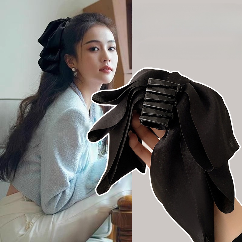 กิ๊บติดผม ประดับโบว์ ขนาดใหญ่ สีดํา สไตล์เกาหลี ระดับไฮเอนด์ แฟชั่นใหม่ สําหรับผู้หญิง