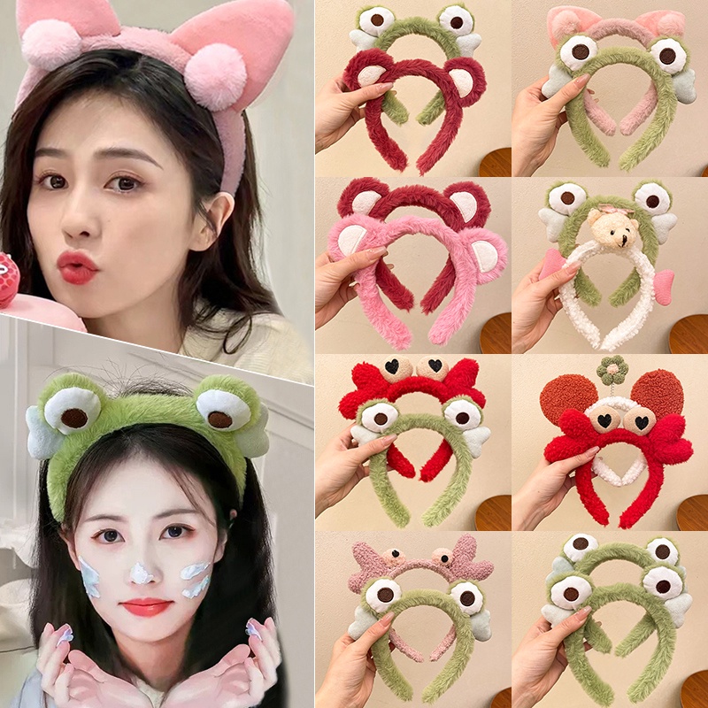 ที่คาดผม ผ้ากํามะหยี่ขนนิ่ม ลายการ์ตูนน่ารัก แฟชั่นเกาหลี สําหรับล้างหน้า แต่งหน้า