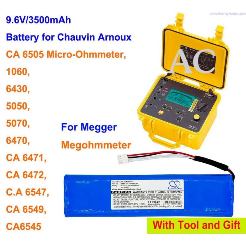 AC Cameron Sino 3500mAh Battery for Chauvin Arnoux 1060,6430,5050,5070,6470,CA 6505 Micro-Ohmmeter,C
