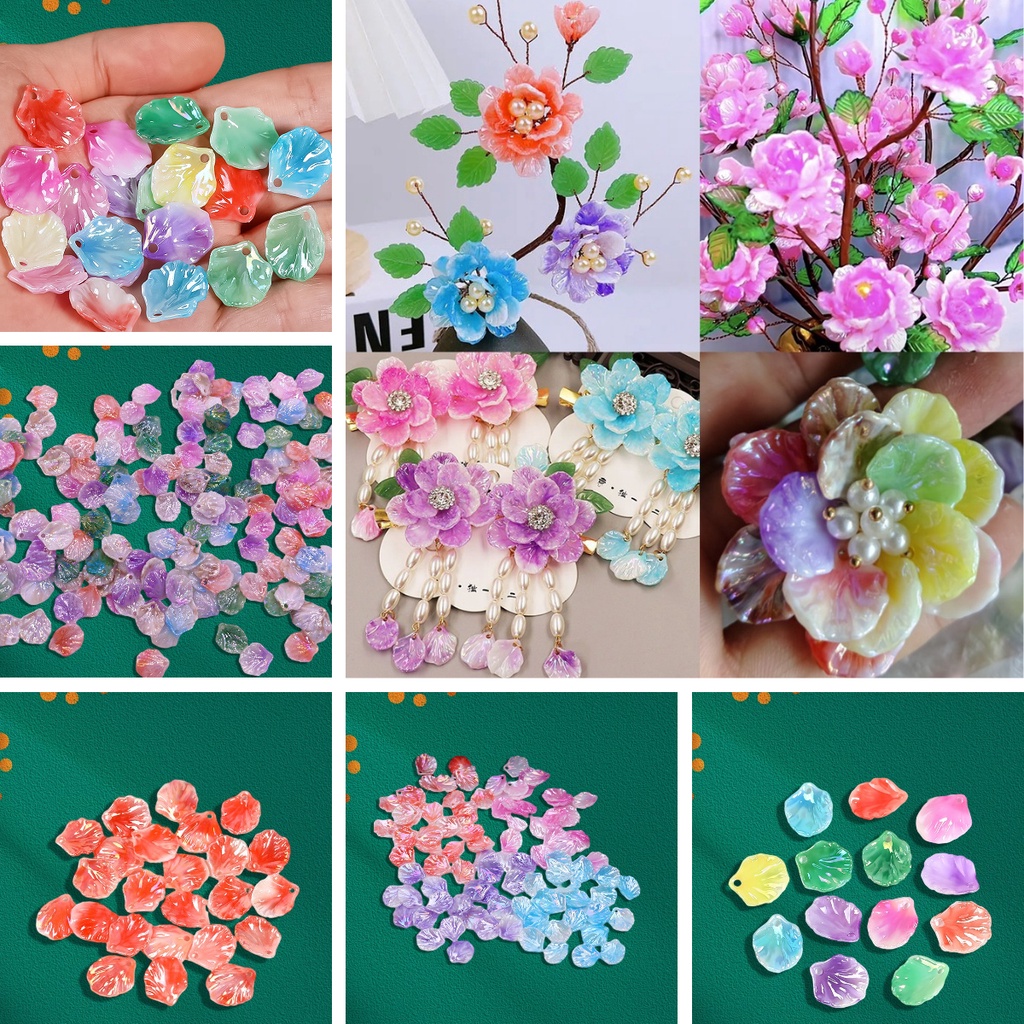 ลูกปัดอะคริลิค รูปใบกะหล่ําปลี 16*18 มม. 150 ชิ้น พร้อมกลีบดอกไม้ หลากสี DIY