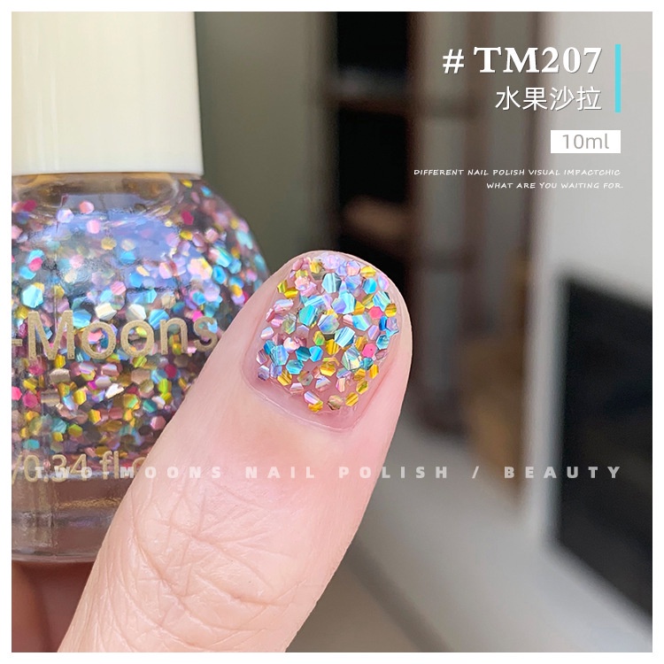 🌈ส่งจากไทย Two moons แบบมีกลิตเตอร์ สีทาเล็บกึ่งเจลสไตล์เกาหลี ทาเองได้ ไม่ต้องใช้เครื่องอบ สีสวยเหมือนไปทำที่ร้าน 💅🏻 - รูปที่ 4