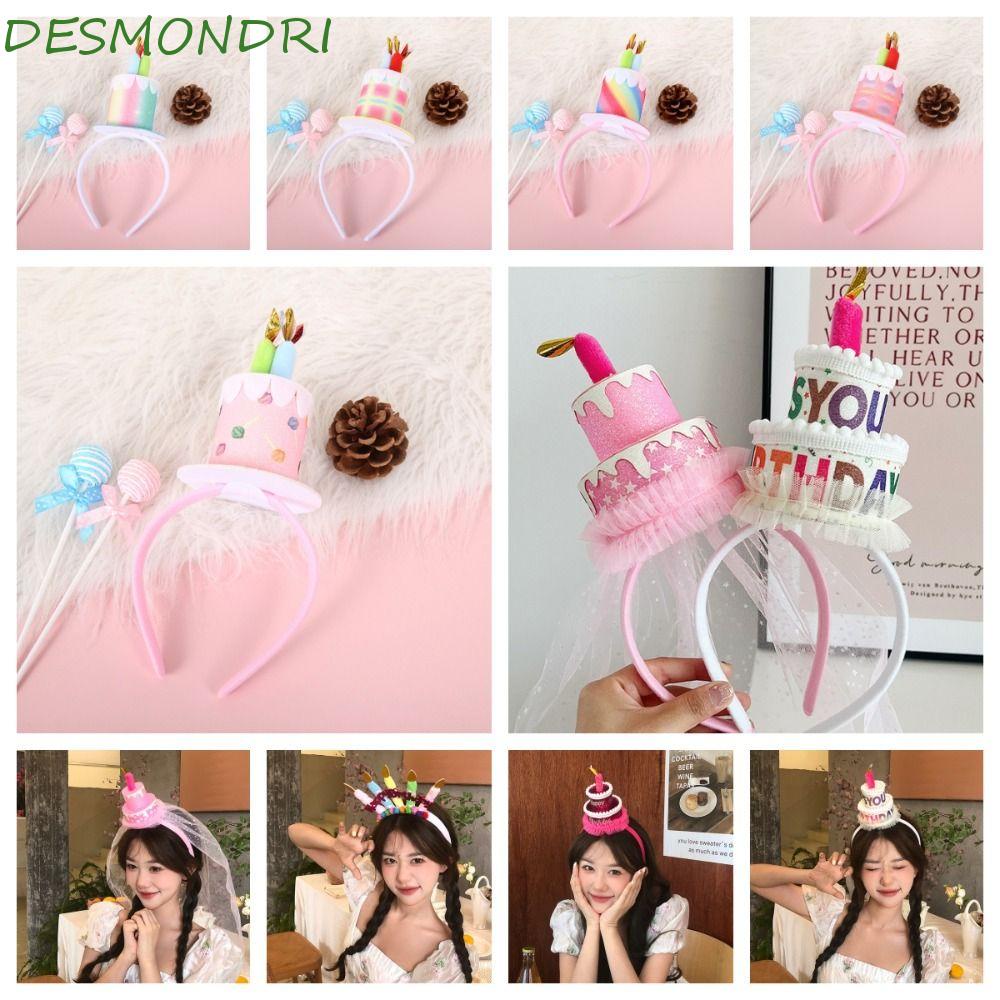 Desmondri ที่คาดผมวันเกิด เทียนเค้ก สไตล์เกาหลี ที่คาดผมน่ารัก เครื่องประดับผม สุขสันต์วันเกิด ผู้หญิง ที่มีสีสัน ที่คาดผมเด็ก