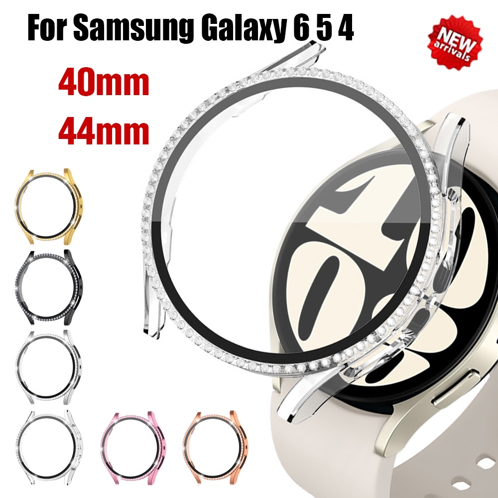 Bling สําหรับ Samsung Galaxy Watch FE 7 6 5 4 40/44 มม.ป้องกันหน้าจอคริสตัลเพชรฝาครอบป้องกันกระจกนิรภัย PC กรณี