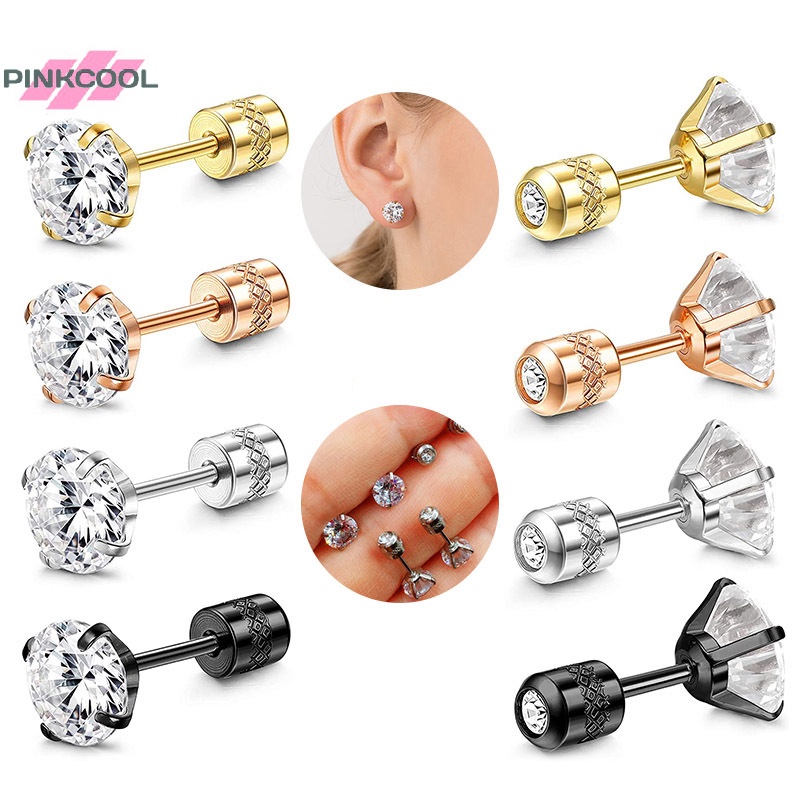 Pinkcool 1 ชิ้น สเตนเลส คู่ คริสตัล เพทาย เกาหลี ต่างหู สําหรับผู้หญิง สกรู ต่างหู กระดุม ต่างหู ป้องกันอาการแพ้ เครื่องประดับร่างกาย ขายดี