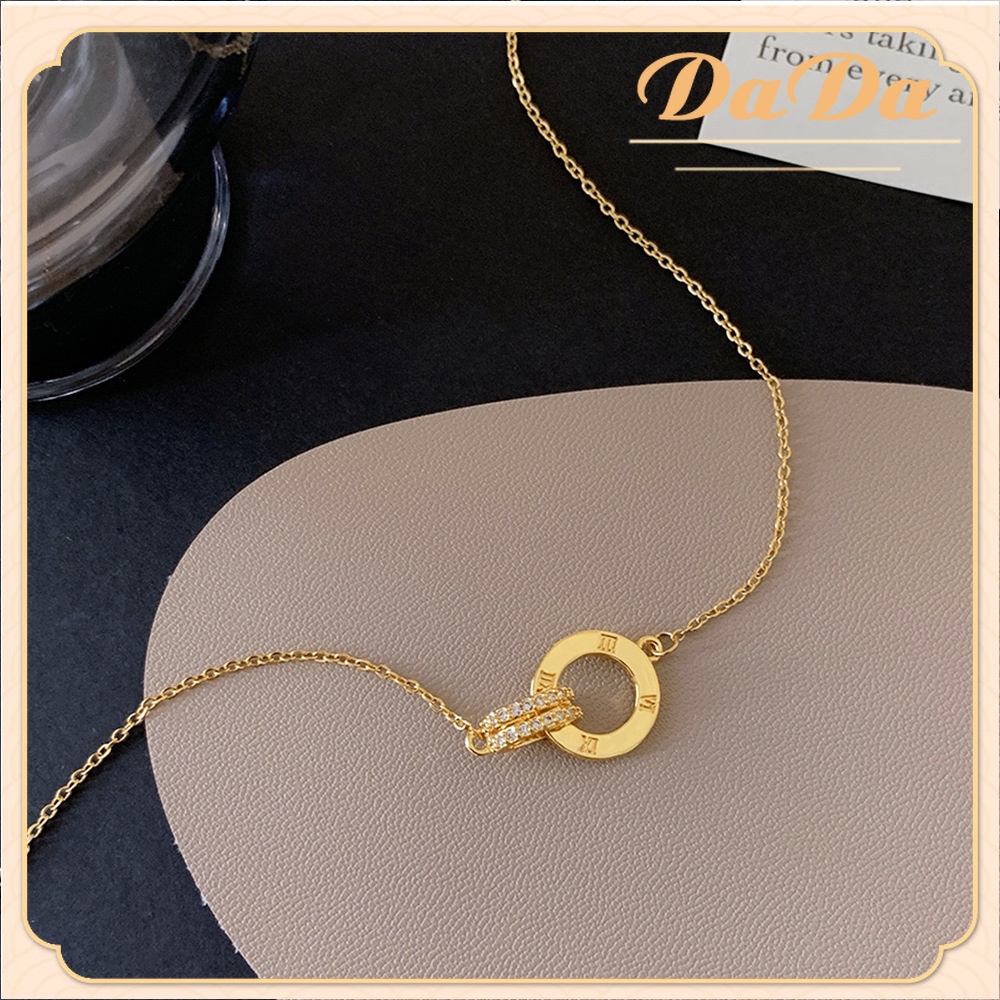 ของแท้ 100% สร้อยคอทอง 18K จี้แหวนคู่ ประดับเพทาย สองแถว รูปที่ 3