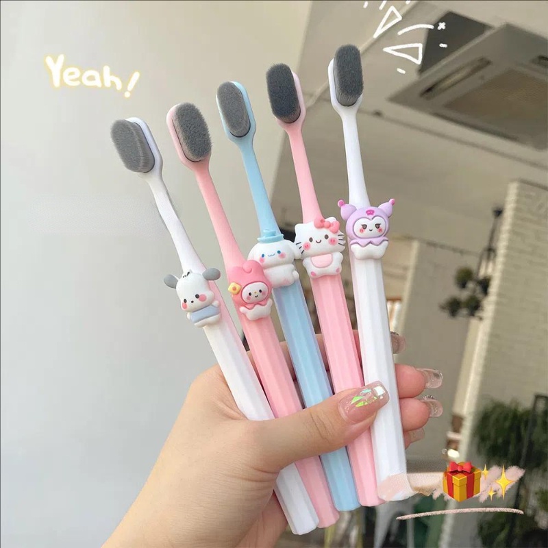 Sanrio แปรงสีฟัน ขนแปรงนุ่ม กันลื่น ลายการ์ตูน Hello Kitty Kuromi Melody Pochacco 3D สําหรับเด็ก