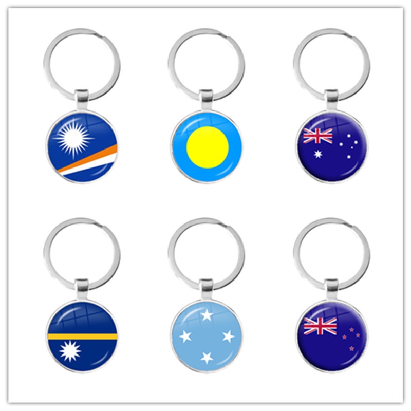 New Zealand,Palau,Micronesia,Marshall Islands,Nauru National Flag 25mm Glass Cabochon พวงกุญแจพวงกุญ