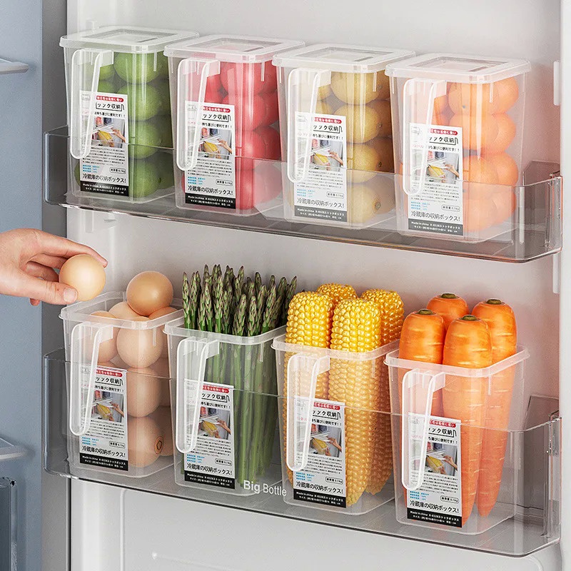 Refrigerator Food Storage Box, Kitchen Space Saver, Drawer Type Crisper Freezer Box, Plastic Food Grade, Transparent Sea