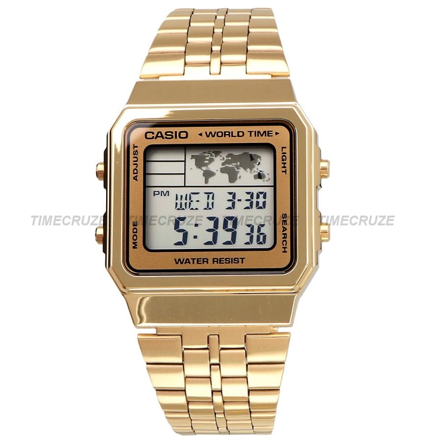[Time Cruze] Casio A500 World Time Gold Adjustable Stainless Steel Men Women Watch A500WGA-9DF A500