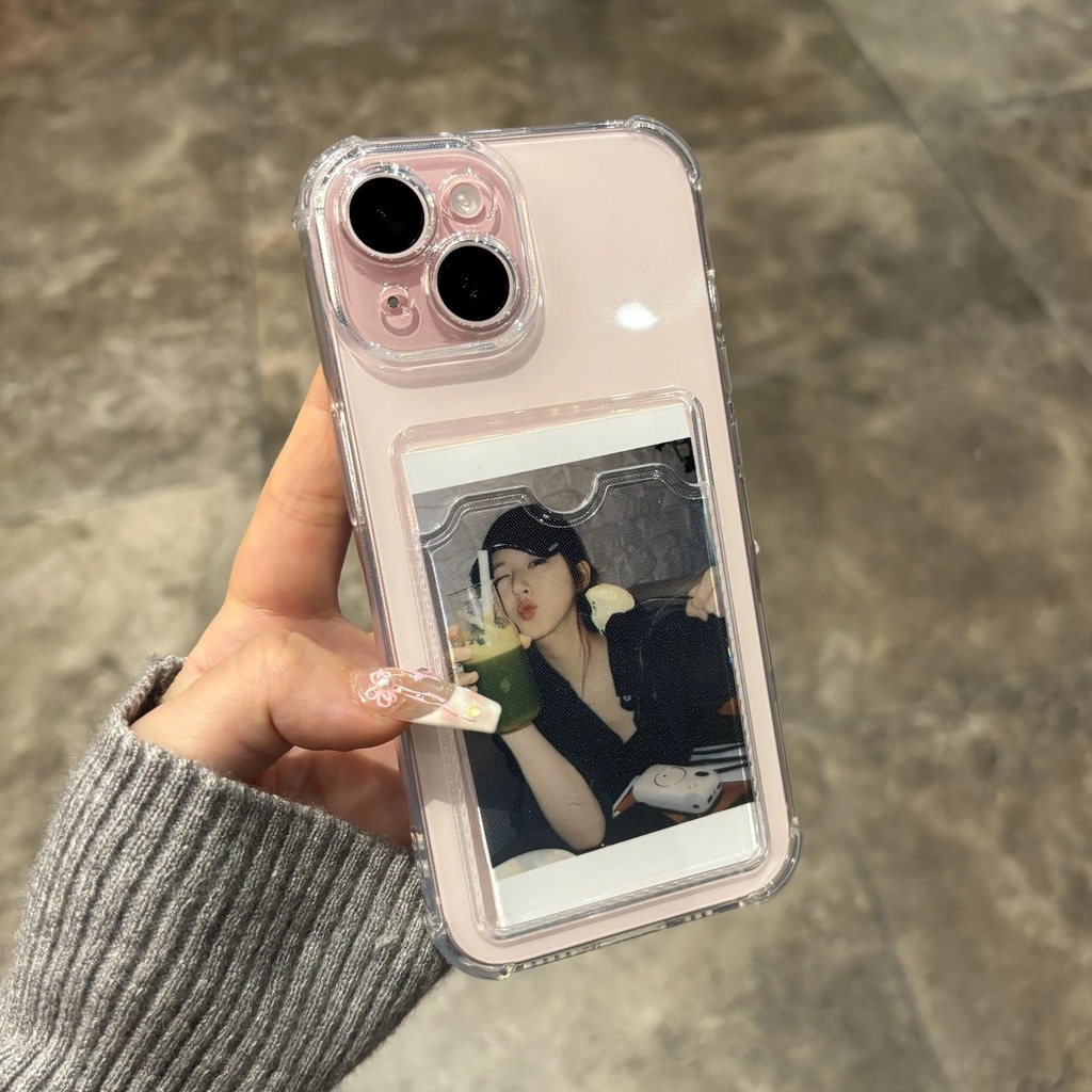 เคสใสใส่บัตร ใส่รูป ขอบกันกระแทก สำหรับ for iPhone 16 15 pro max 14 pro max 13 Pro Max 12 7plus x xs max 11 Pro Max X XR XS Max