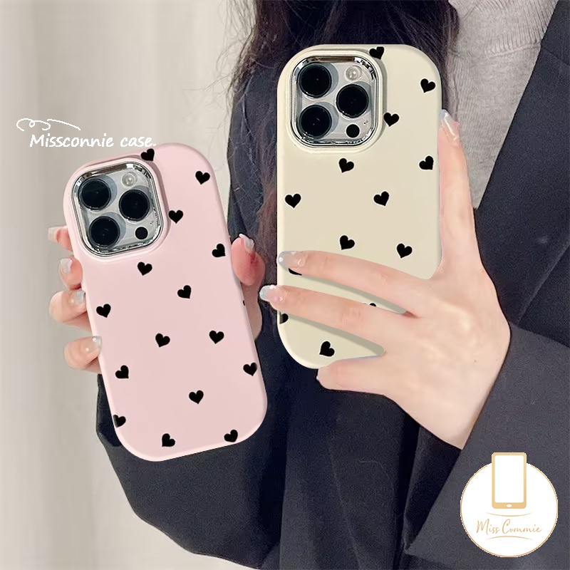 สําหรับ Vivo Y17S Y03 Y18 Y36 Y16 Y12 Y15 Y27 Y17 Y15s Y11 Y20 V25 Y20i Y35 Y21 Y33s Y91C Y22 Y02s V25E V29 Y20s Y21s สีดํา Little Love หัวใจคู ่ ชุบเลนส ์ โลหะฝาครอบ