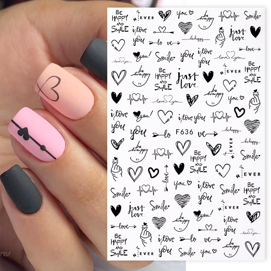 สติกเกอร์ฟอยล์ ลายตัวอักษร Love Valentines 3D โรแมนติก เรียบง่าย สําหรับตกแต่งเล็บ