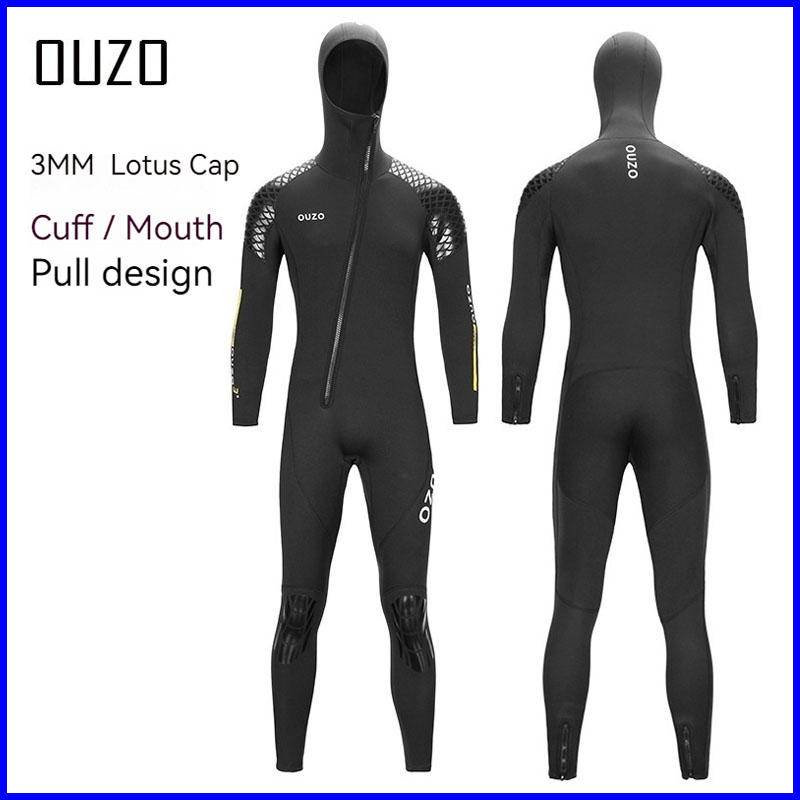 พร้อมส่ง OUZO ชุดเว็ตสูท มีฮู้ด มีซิปด้านหน้า พิมพ์ลายปลา 3 มม. ให้ความอบอุ่น สําหรับผู้ชาย และผู้หญิง