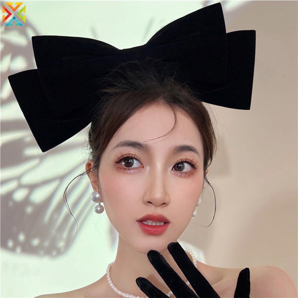 กิ๊บติดผม ผ้ากํามะหยี่ ประดับโบว์ ขนาดใหญ่ สไตล์ฝรั่งเศส