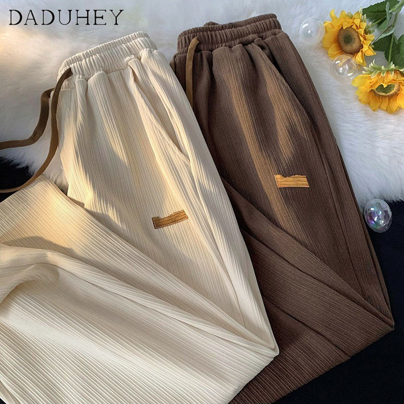 DaDuHey Women's 2024 Spring Straight Mopping Pants High Street Loose Drooping Sports Casual Pants