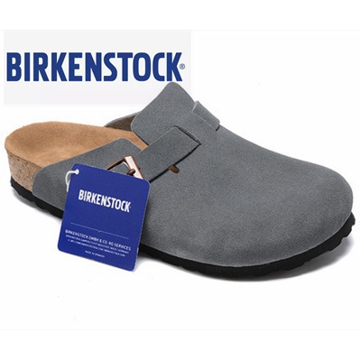 Birkenstock Boston รองเท้าแตะ หนังนิ่ม คลาสสิก สีเทาเข้ม สําหรับทุกเพศ 34-46