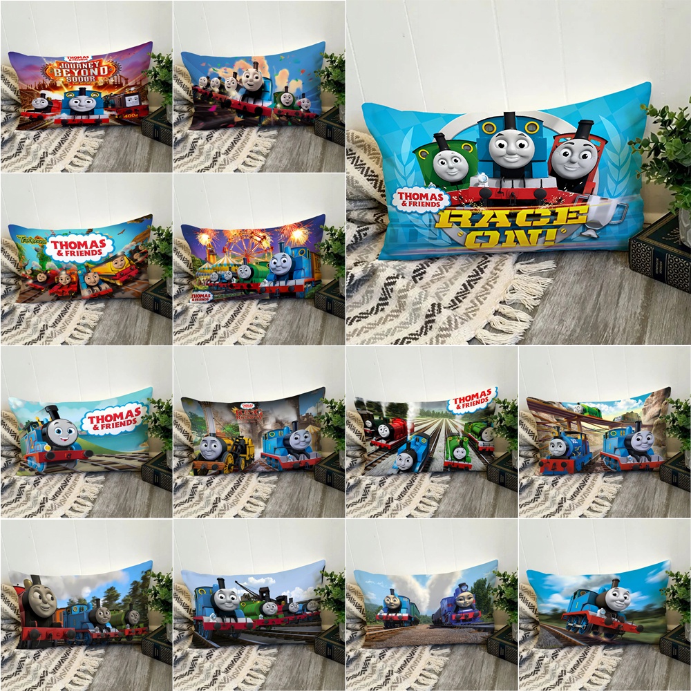 ปลอกหมอน ผ้าโพลีเอสเตอร์ พิมพ์ลาย Thomas and His Friends ทรงสี่เหลี่ยมผืนผ้า ไม่มีแกน สําหรับตกแต่งบ้าน
