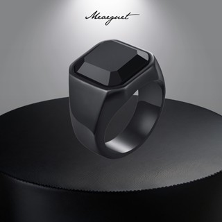 Meaeguet แหวนสเตนเลส ประดับพลอย ทรงสี่เหลี่ยม สีดํา เครื่องป…
