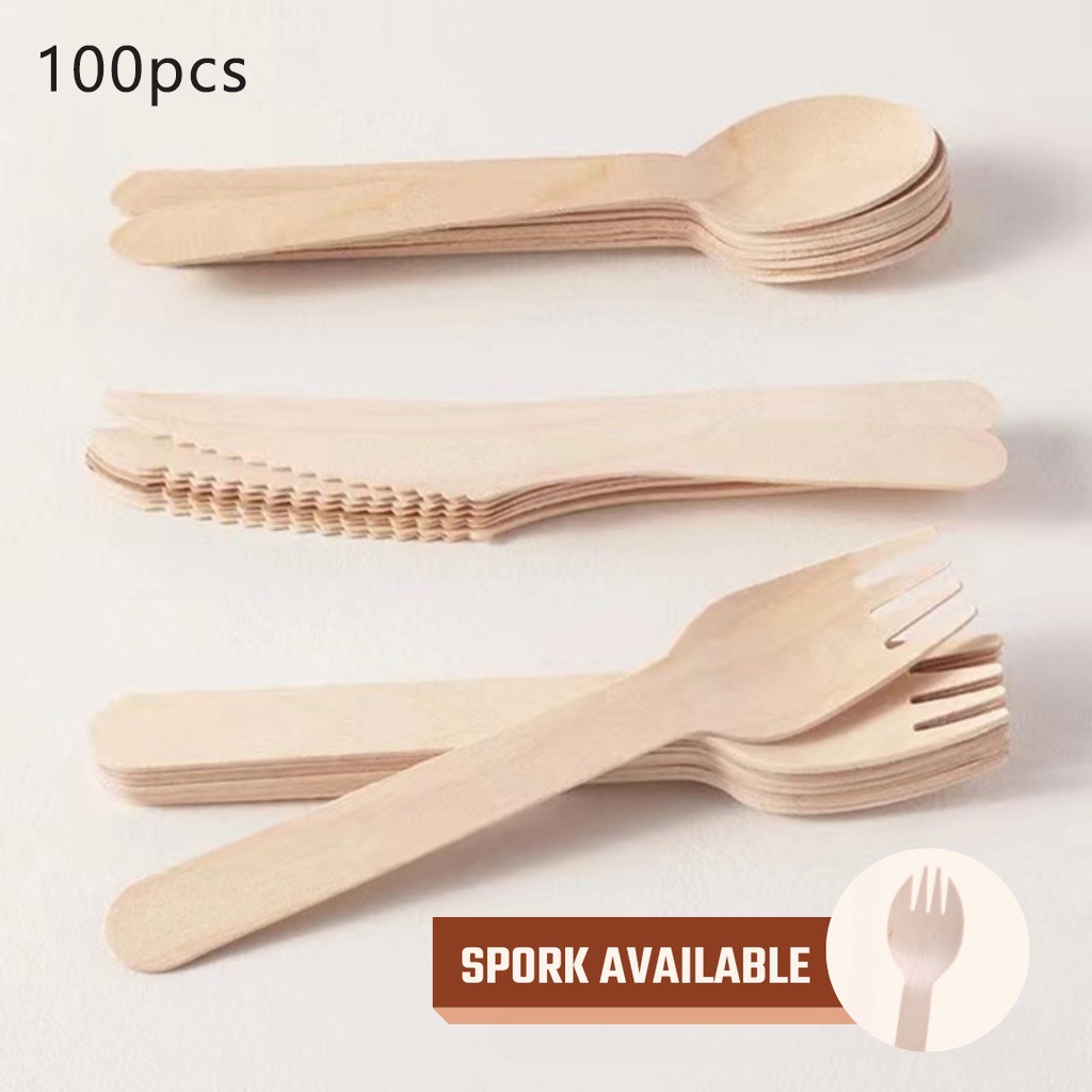 100ชิ้น ช้อนไม้ใช้แล้วทิ้ง ขนาด16cm ช้อนส้อมไม้ห่อฟิล์ม ช้อนไม้ ส้อมไม้ มีของพร้อมส่ง