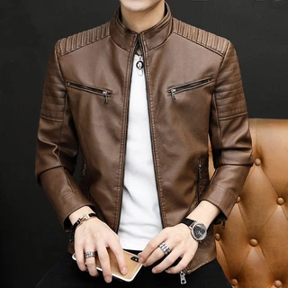 แจ็กเก็ตหนังขี่มอเตอร์ไซค์ผู้ชาย การออกแบบซิป ขนาดใหญ่