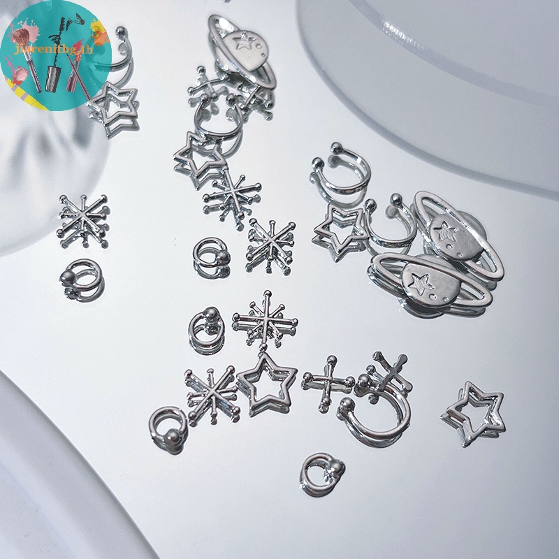 Renbg โลหะอัลลอย ทรงเรขาคณิต สีเงิน สําหรับตกแต่งเล็บ DIY 10 ชิ้น