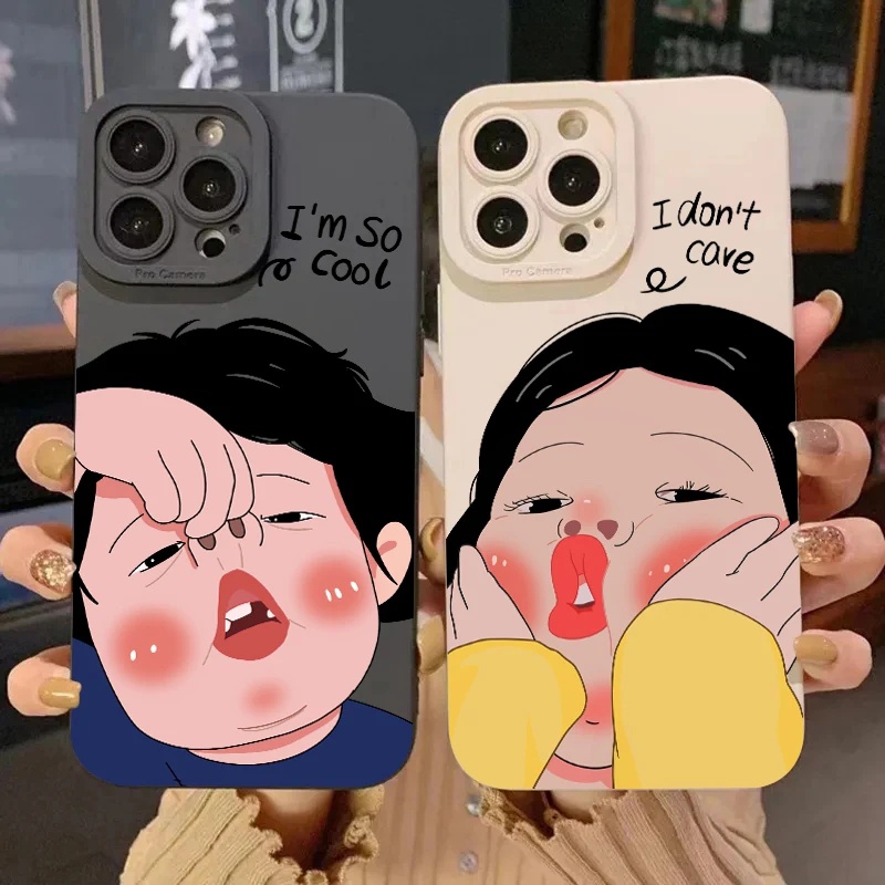 คู่ปลอกสําหรับ iPhone 11 13 15 14 12 16 17 Pro Max 16e XS XR X 7 8 Plus Funny Boy สาวน่ารักเคสโทรศัพท์กันกระแทก Matte Soft ซิลิโคนฝาครอบ